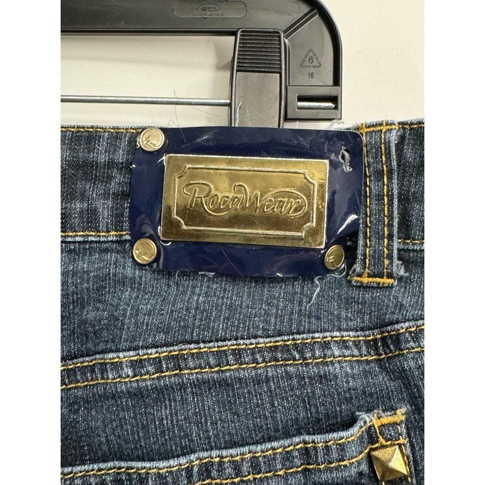 Rocawear Women's Jeans Size 18 Blue Denim‎ Studded Chain Embellished Pockets - Picture 5 of 6